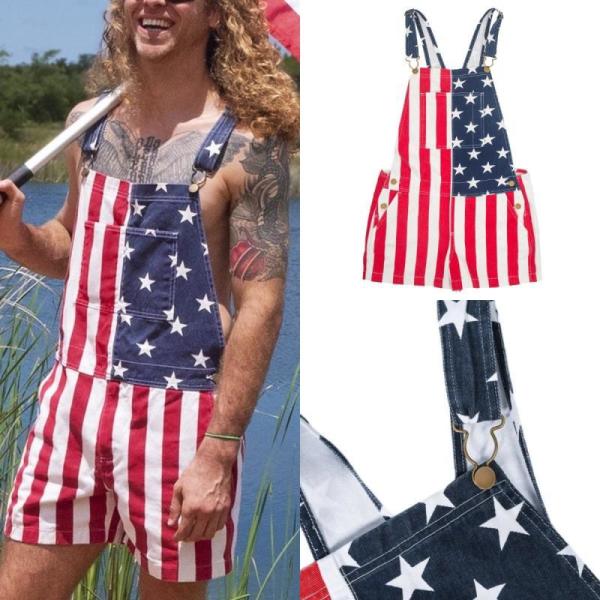 American Independence Day Flag Couple Overalls Denim Shorts 100