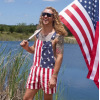 American Independence Day Flag Couple Overalls Denim Shorts 100