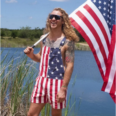 American Independence Day Flag Couple Overalls Denim Shorts 100