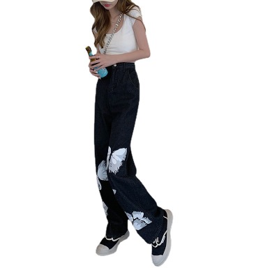 Butterfly High Waist Loose Slim Straight Jeans 117