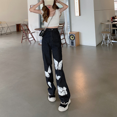 Butterfly High Waist Loose Slim Straight Jeans 117