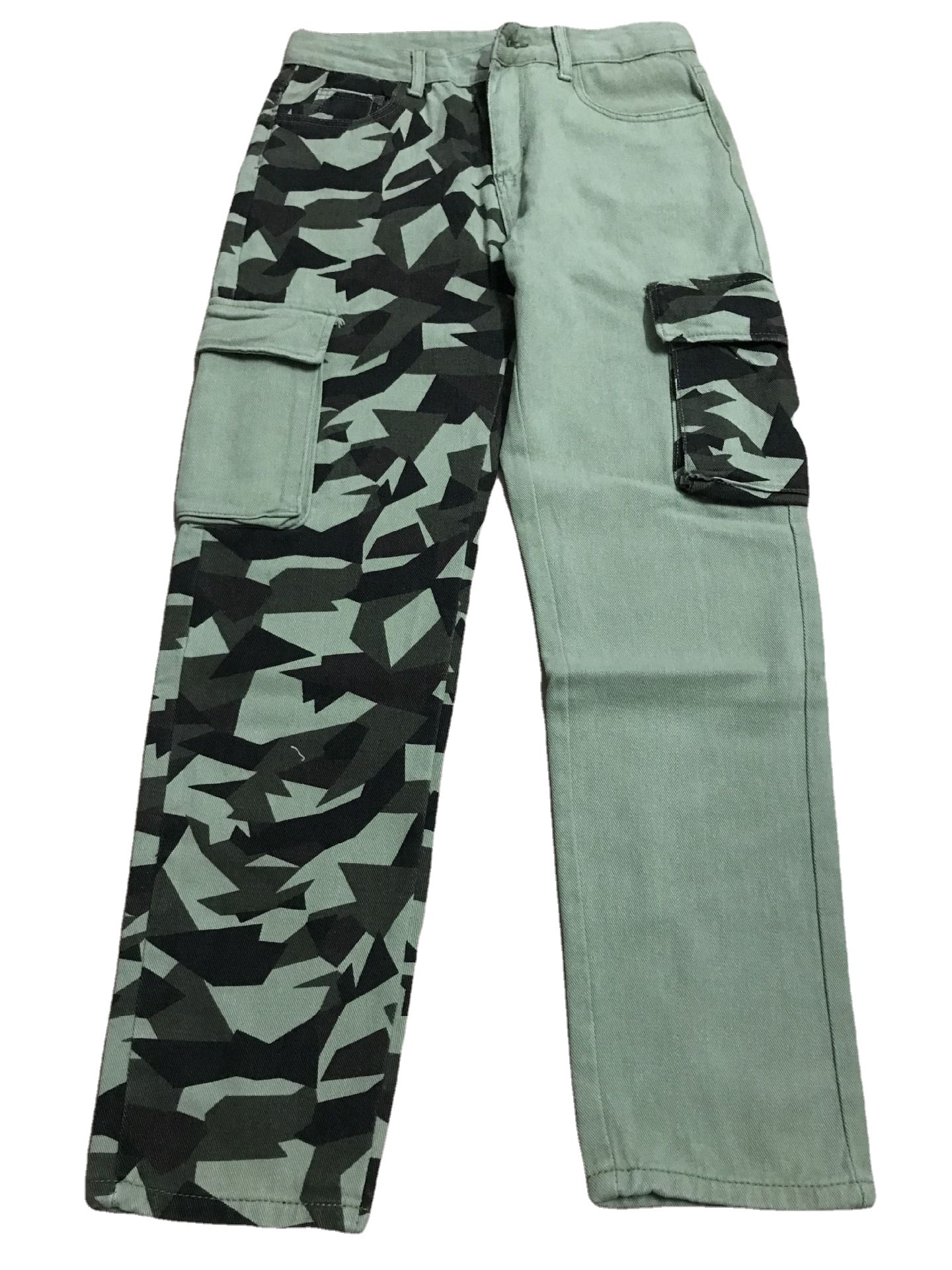 Camouflage Denim Panel Button Pocket Trousers 35