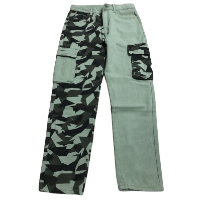 Camouflage Denim Panel Button Pocket Trousers 35