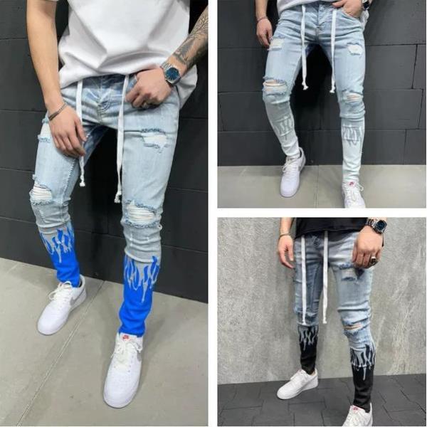 Colorblock color-block pencil jeans 44