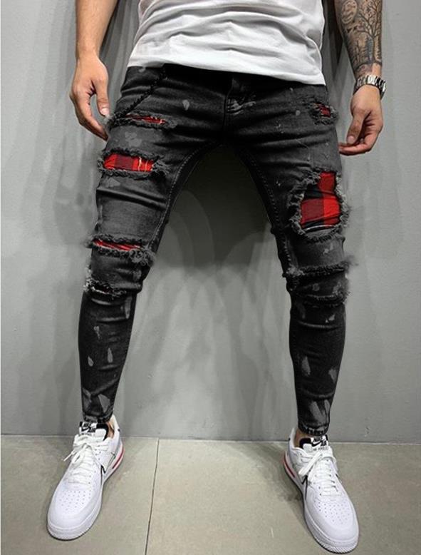 Denim patch stretch pencil jeans 45