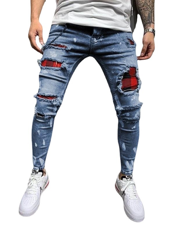 Denim patch stretch pencil jeans 45