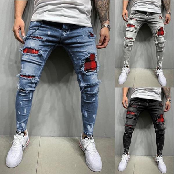 Denim patch stretch pencil jeans 45