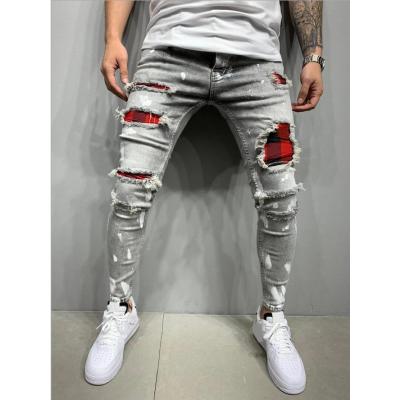 Denim patch stretch pencil jeans 45