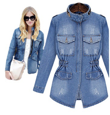 Distressed slim fit women's denim jacket 63