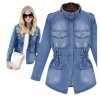 Distressed slim fit women's denim jacket 63
