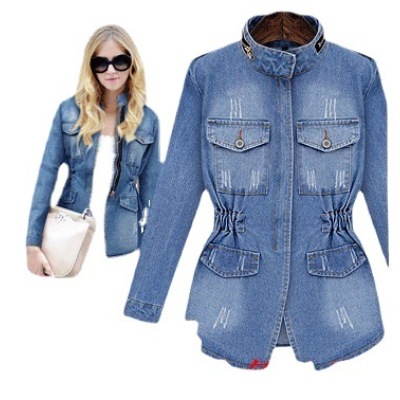 Distressed slim fit women's denim jacket 63
