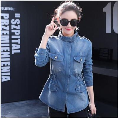 Distressed slim fit women's denim jacket 63