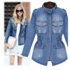 Distressed slim fit women's denim jacket 63