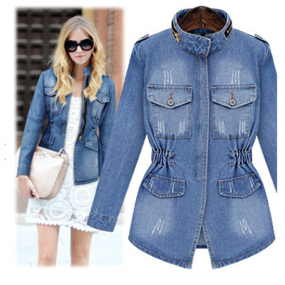 Distressed slim fit women's denim jacket 63