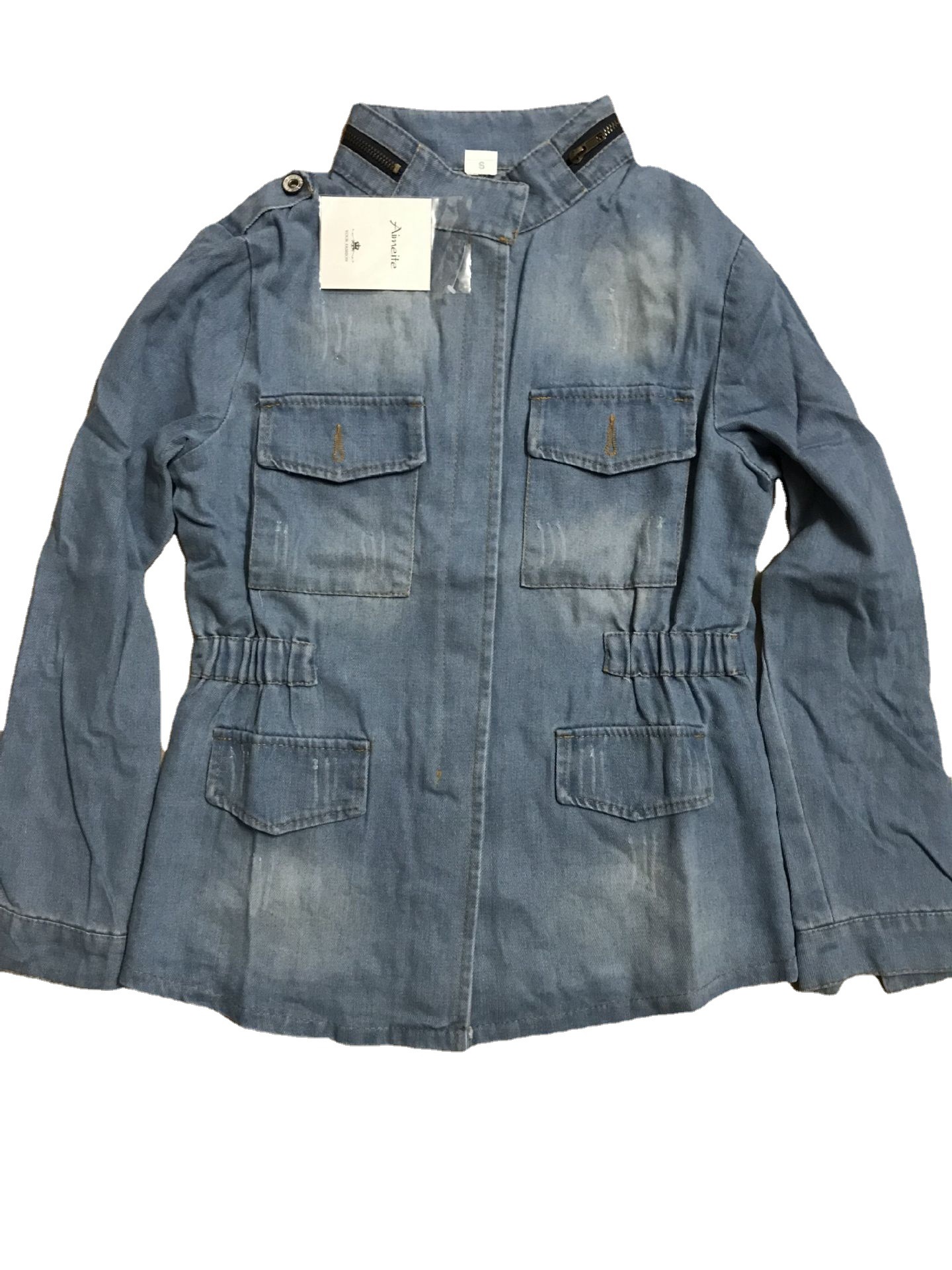 Distressed slim fit women's denim jacket 63