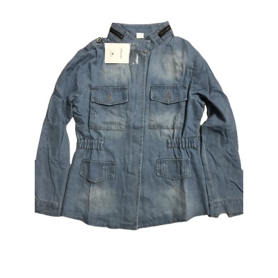 Distressed slim fit women's denim jacket 63