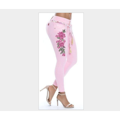 Fat big butt plus size high elastic embroidered jeans 67