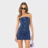 Fringed Washed Denim Bandeau Denim Dress 77