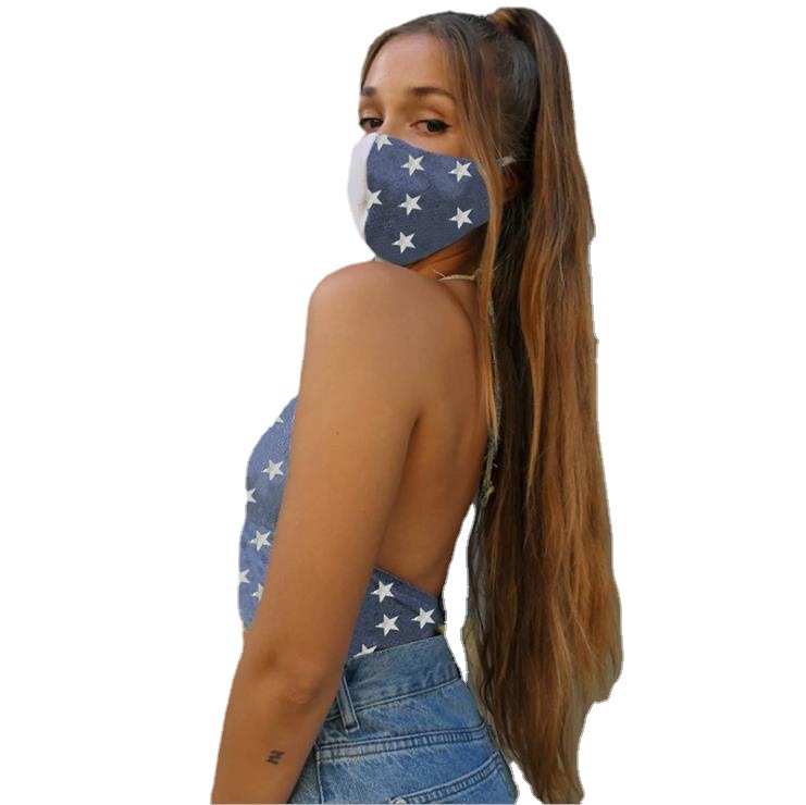 Halter-neck hoop-lace velvet bandeau open-back top 128