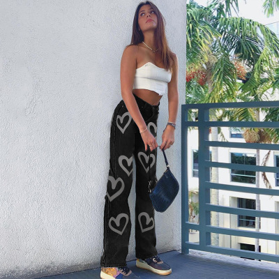 Heart Graffiti Straight Casual Street Style Jeans 93