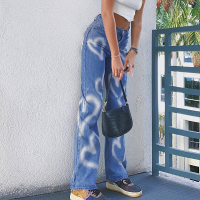 Heart Graffiti Straight Casual Street Style Jeans 93