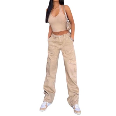 High Waist Elastic Waist Patch Pocket Casual All-Match Pants 76