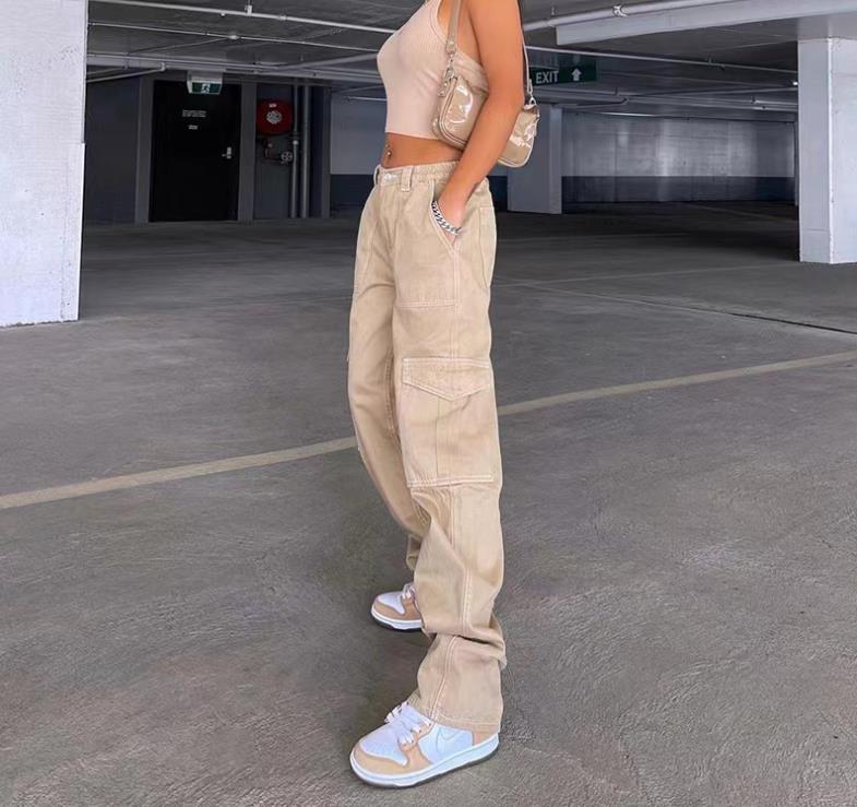 High Waist Elastic Waist Patch Pocket Casual All-Match Pants 76