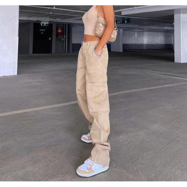 High Waist Elastic Waist Patch Pocket Casual All-Match Pants 76