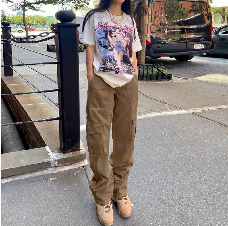 High Waist Elastic Waist Patch Pocket Casual All-Match Pants 76