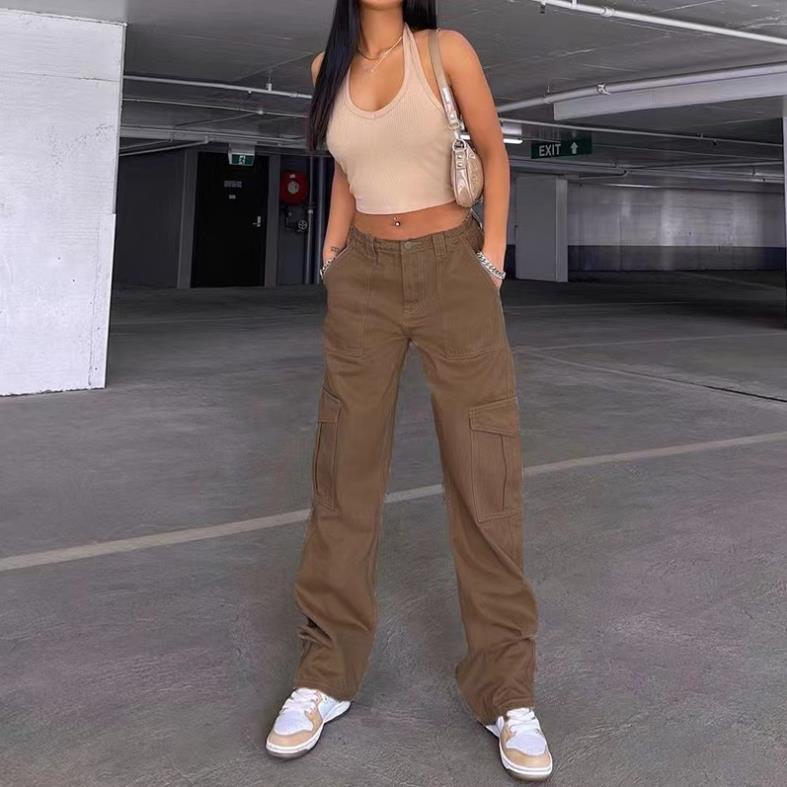 High Waist Elastic Waist Patch Pocket Casual All-Match Pants 76