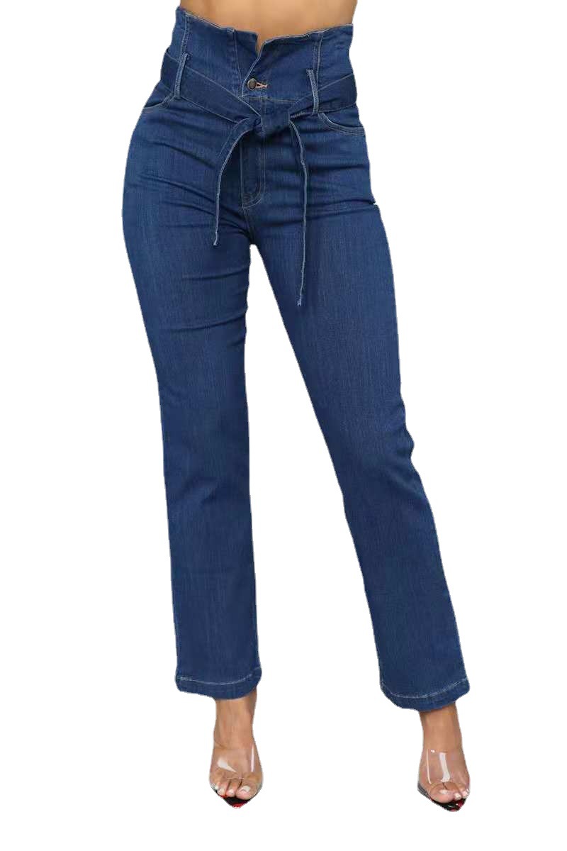 High-waist four-breasted stretch slim-fit pencil jeans 131