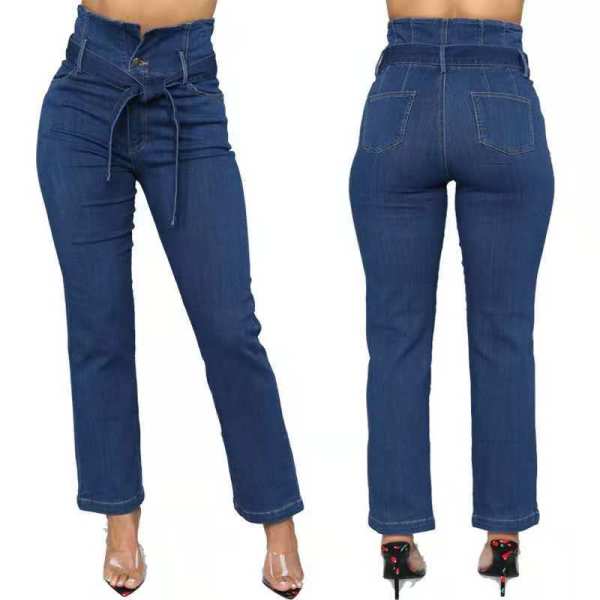 High-waist four-breasted stretch slim-fit pencil jeans 131