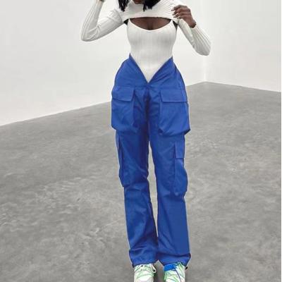 hip-hop style blue V-neck personalized waist casual pants 122