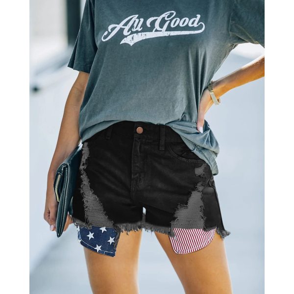 Independence Day Pocket Stars and Stripes Ripped Fringed Denim Shorts 16