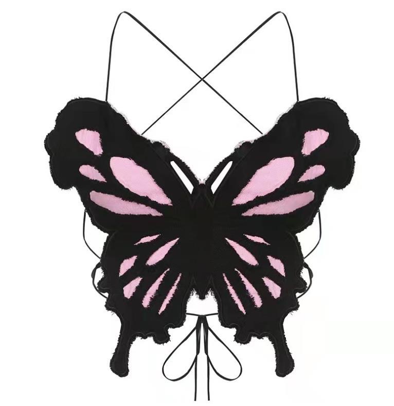 Interesting Butterfly Bust Contrasting Color Sling Backless 82