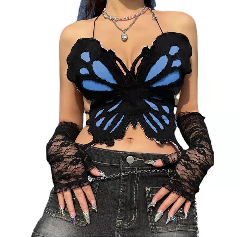 Interesting Butterfly Bust Contrasting Color Sling Backless 82