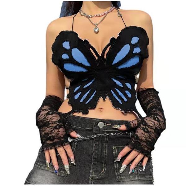 Interesting Butterfly Bust Contrasting Color Sling Backless 82