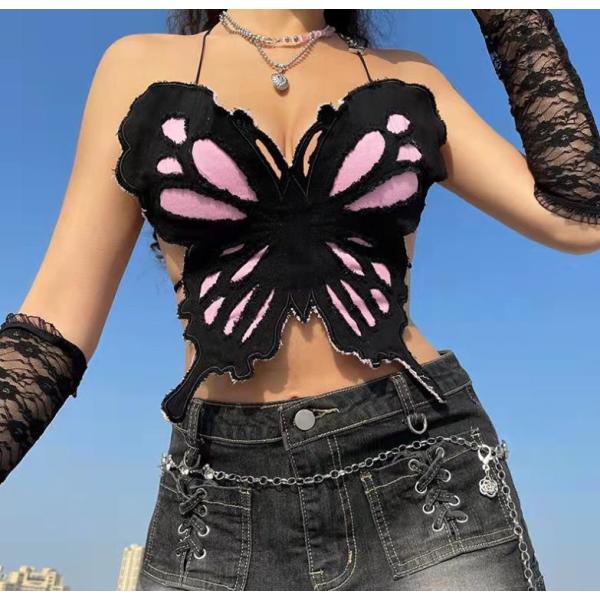 Interesting Butterfly Bust Contrasting Color Sling Backless 82