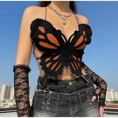 Interesting Butterfly Bust Contrasting Color Sling Backless 82
