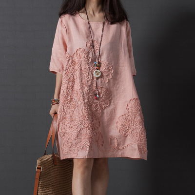 Loose Literary Style Fresh Embroidered Long Sleeve Dress 33