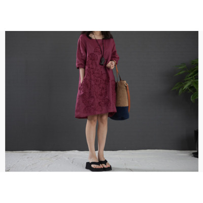 Loose Literary Style Fresh Embroidered Long Sleeve Dress 33