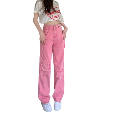 Love Loose Straight Babes Pink Pants Jeans Women 136