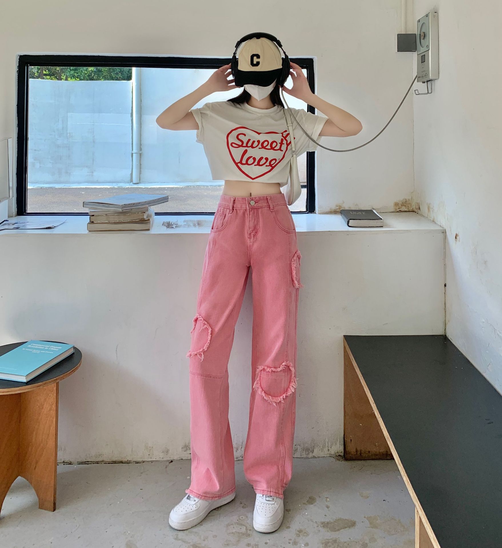 Love Loose Straight Babes Pink Pants Jeans Women 136