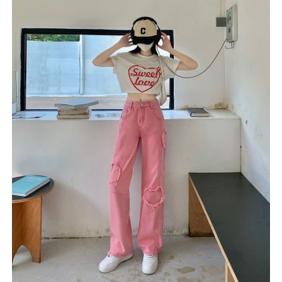 Love Loose Straight Babes Pink Pants Jeans Women 136
