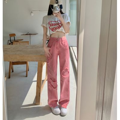 Love Loose Straight Babes Pink Pants Jeans Women 136