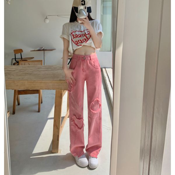 Love Loose Straight Babes Pink Pants Jeans Women 136