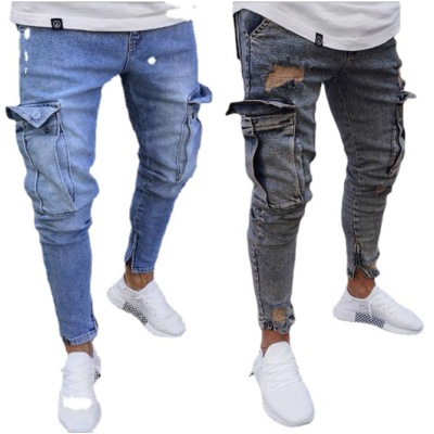 men's jeans with large knee pockets and small feet zipper jeans 59