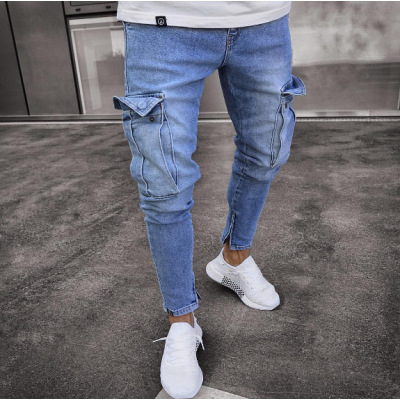 men's jeans with large knee pockets and small feet zipper jeans 59