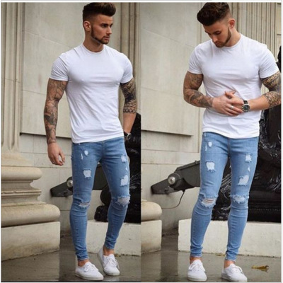 Men's white frayed pencil pants 62