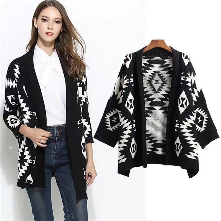 Mid-length diamond jacquard cardigan 139